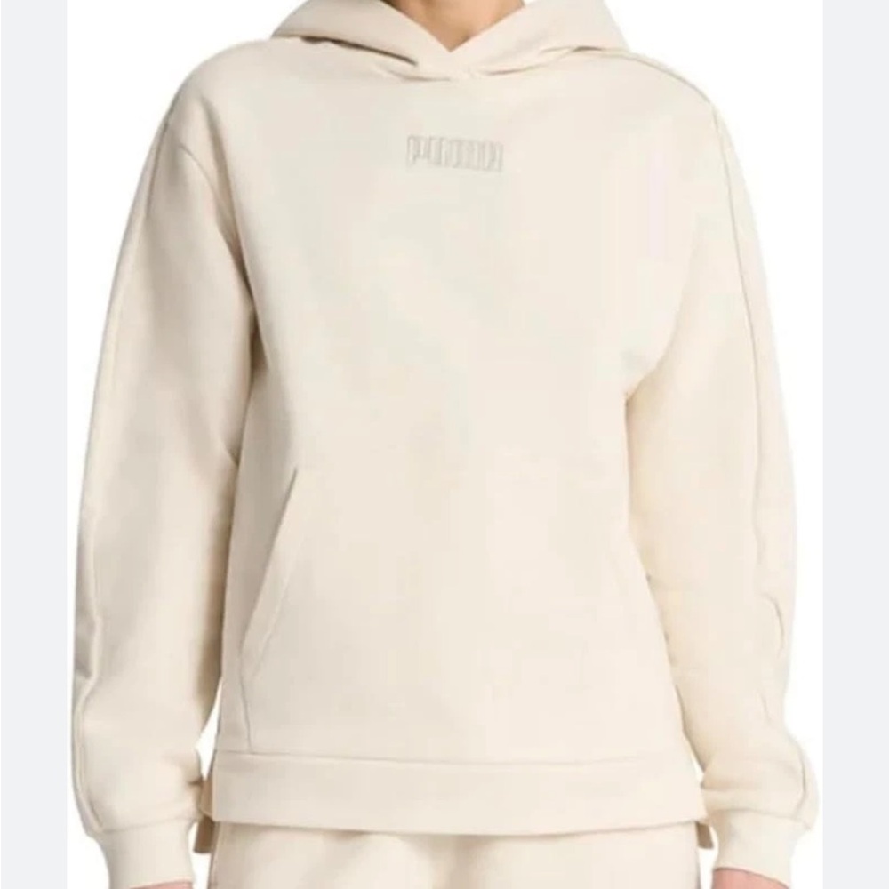 Puma Fleece Hoodie in cream.
